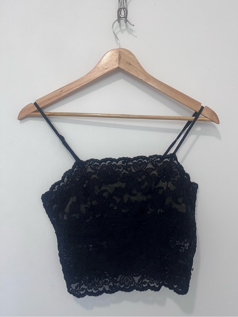 90s Vintage Hanky Panky Black Lined Lace Crop Cami S